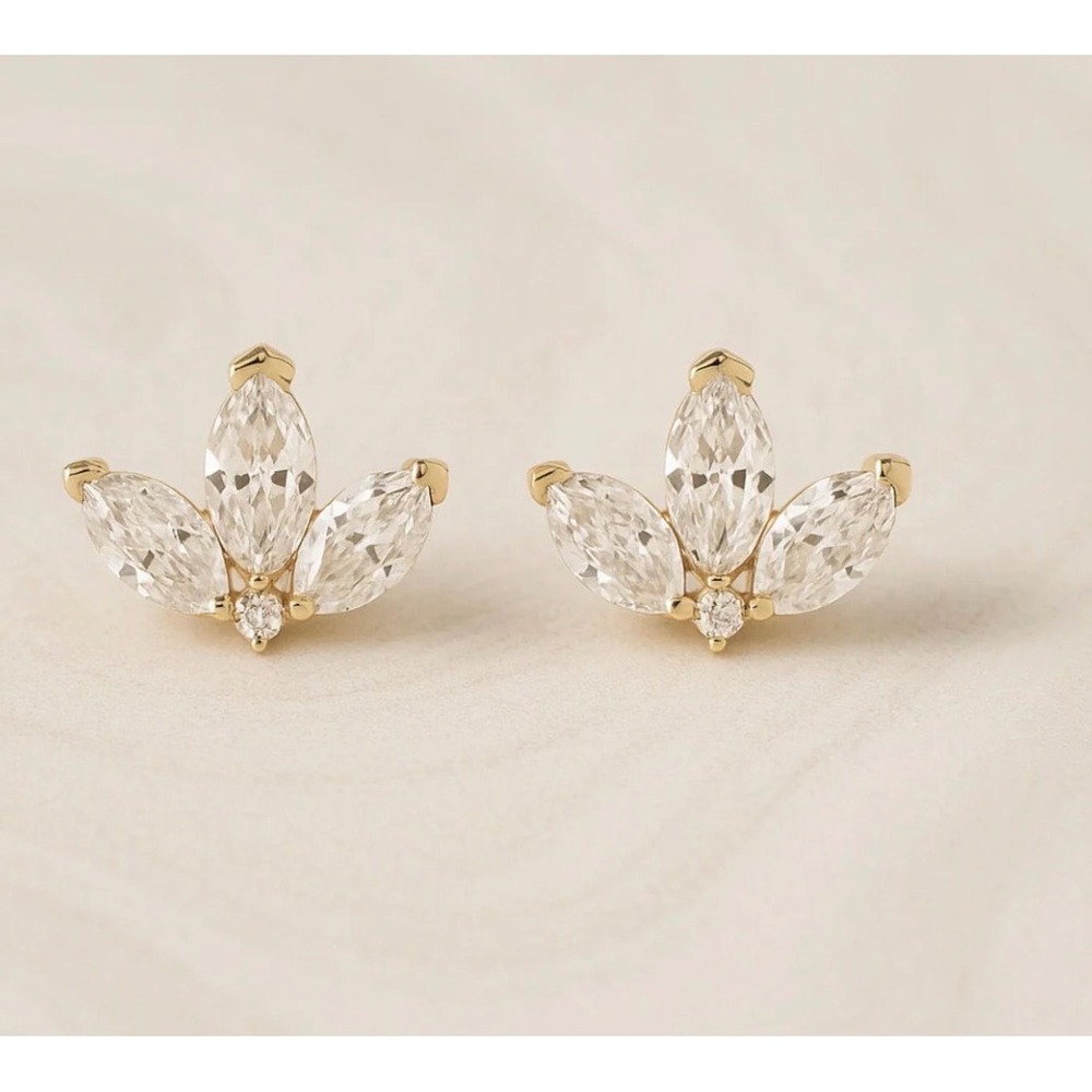 925 Sterling Silver 18k Gold Plated Dainty Marquise CZ Stud Earrings